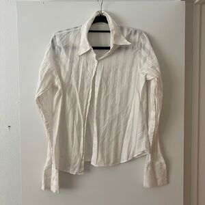 Anne Fontaine white striped button up dress shirt size 44 or Large
